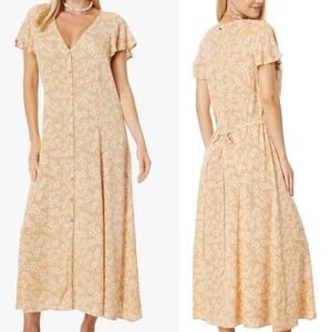 Rip Curl Tan Floral Maxi Shirt Dress Tie Waist